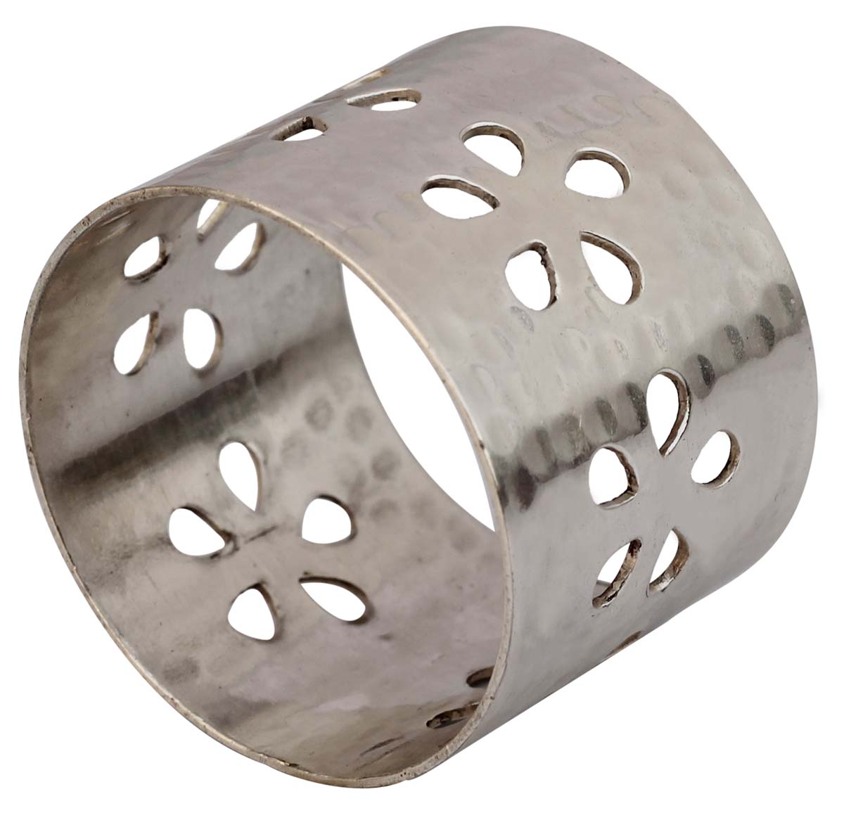 Buy in Bulk - Metal Napkin Rings - Cast in Brass - Nickel Plated - Hammered Effect & Teardrop Cut-Out Motifs